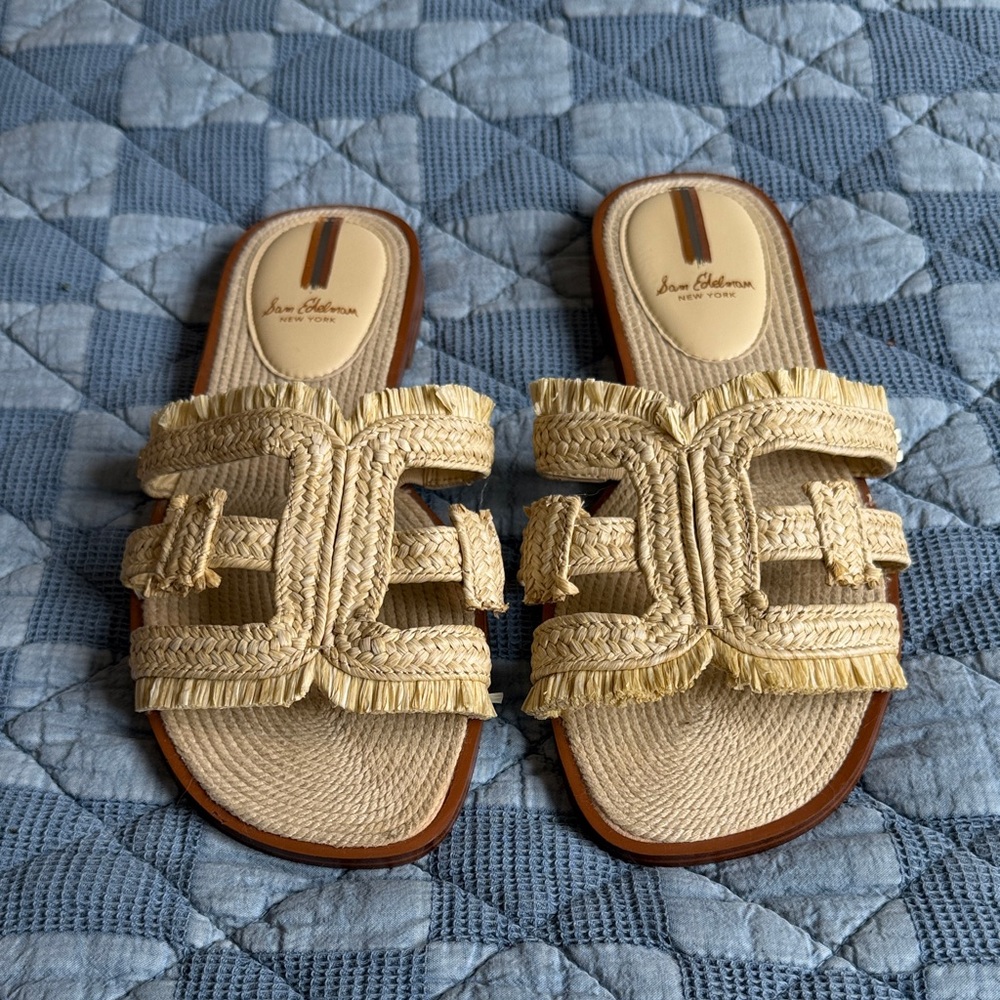 Sam Edelman Beige Raffia Sandals